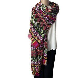 Colorful Floral & Striped Patterned Scarf